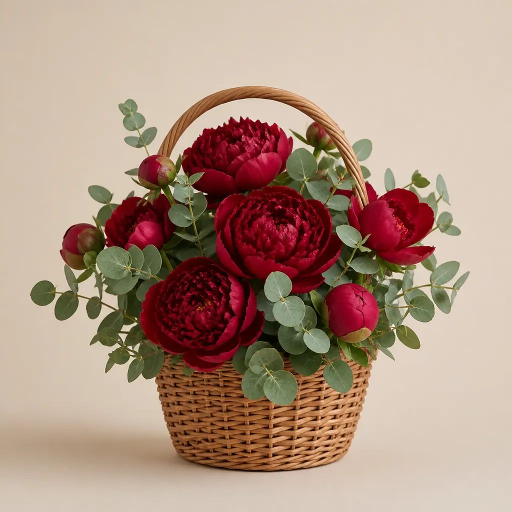 Crimson Peony Basket